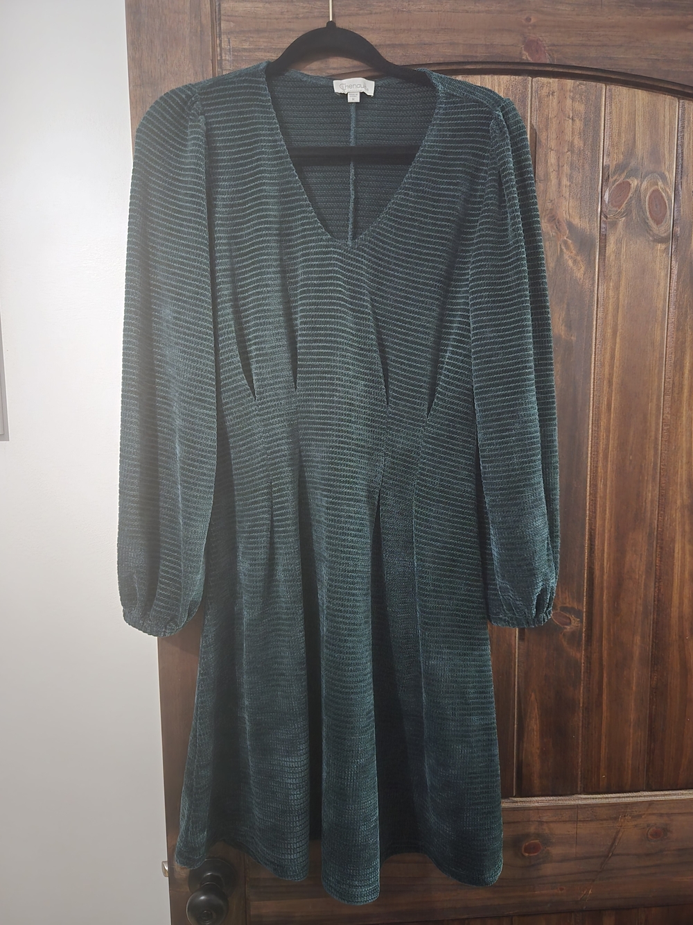 Chenault Deep Teal Velvet V-Neck Long Sleeve Dress